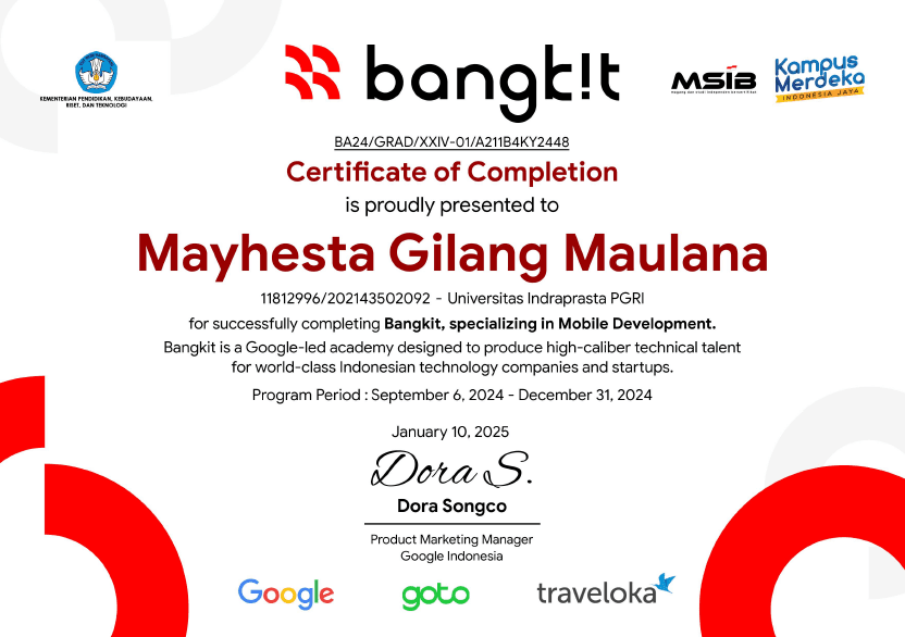 Mobile Development Specialist - Bangkit Academy 2024 Certificate